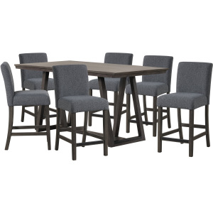 High Line Counter Table And 6 Gray Chairs