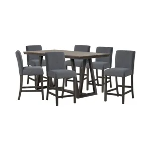 High Line Counter Table And 6 Gray Chairs