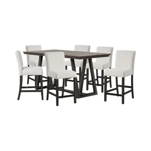 High Line Counter Table And 6 White Chairs