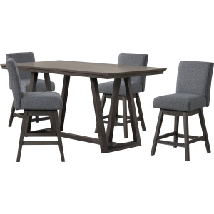 High Line Counter Table And 4 Gray Swivel Counter Chairs