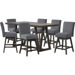 High Line Counter Table And 6 Gray Swivel Counter Chairs