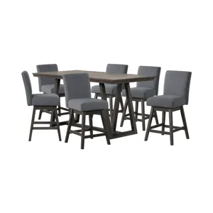 High Line Counter Table And 6 Gray Swivel Counter Chairs