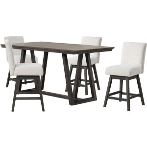 High Line Counter Table And 4 White Swivel Counter Chairs
