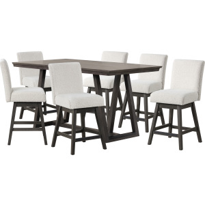 High Line Counter Table And 6 White Swivel Counter Chairs