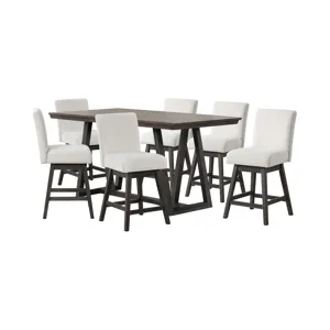 High Line Counter Table And 6 White Swivel Counter Chairs