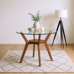 Oscar Round Glass Counter Table-Walnut