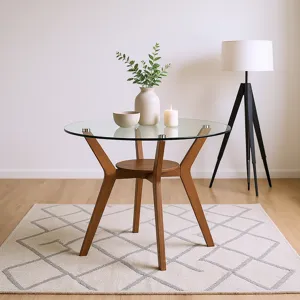 Oscar Round Glass Counter Table-Walnut