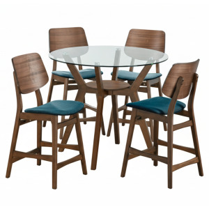 Oscar Round Glass Counter Table W 4 Teal Cushion Chairs