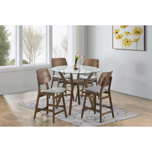 Oscar Round Glass Counter Table W 4 Gray Cushion Chairs