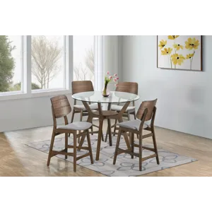 Oscar Round Glass Counter Table W 4 Gray Cushion Chairs