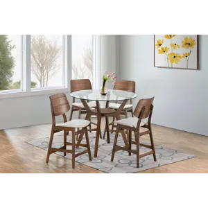 Oscar Round Glass Counter Table W 4 Natural Cushion Chairs