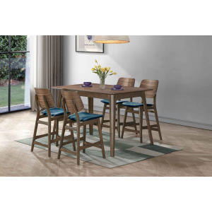Oscar Counter Wood Table-Walnut W 4 Teal Cushion Chairs