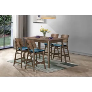 Oscar Counter Wood Table-Walnut W 4 Teal Cushion Chairs