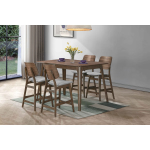 Oscar Counter Wood Table-Walnut W 4 Gray Cushion Chairs