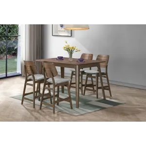 Oscar Counter Wood Table-Walnut W 4 Gray Cushion Chairs