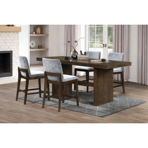 Kody Walnut Rectangle Counter Table w 4 Gray Chair
