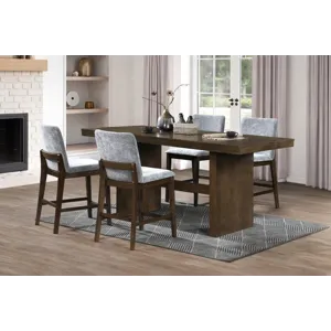 Kody Walnut Rectangle Counter Table w 4 Gray Chair