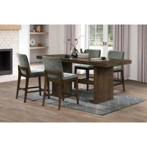 Kody Walnut Rectangle Counter Table w 4 Green Chair