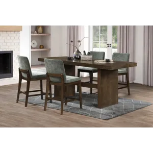 Kody Walnut Rectangle Counter Table w 4 Green Chair