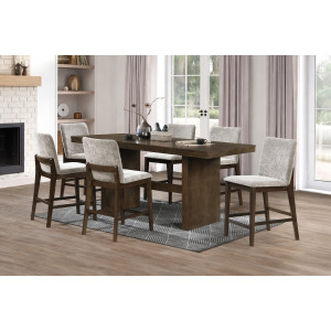 Kody Walnut Rectangle Counter Table w 6 Cream Chair
