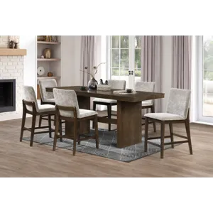 Kody Walnut Rectangle Counter Table w 6 Cream Chair