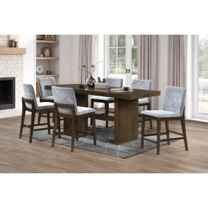 Kody Walnut Rectangle Counter Table w 6 Gray Chair