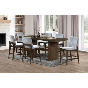Kody Walnut Rectangle Counter Table w 6 Gray Chair