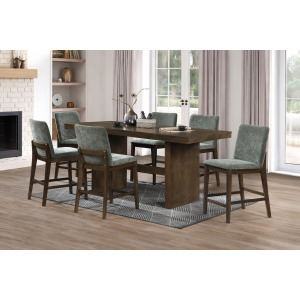 Kody Walnut Rectangle Counter Table w 6 Green Chair