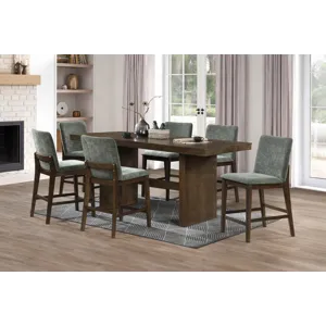 Kody Walnut Rectangle Counter Table w 6 Green Chair