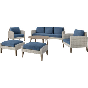 Carezza 6 PC Set-Sofa, 2 Chairs, Stools & Coffee Table-Blue