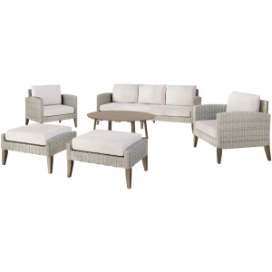 Carezza 6 PC Set-Sofa, 2 Chairs, Stools & Coffee Table-Taupe