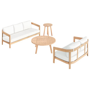 Wesley Outdoor 4 PCS Sofa, Ove, Offee & Nd Table White