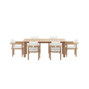 Wesley Patio 7pcs Dining Set Table W/6 White Chairs