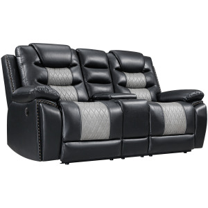 Nikko Console Loveseat W/Power Footrest-Black/Gray