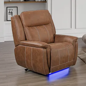 Kyra Sectional-Saddle Kyra Auto Glider Recliner W/Power Headrest & Footrest-Saddle