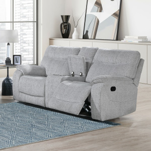 Chablis Reclining Console Loveseat-Mist Gray