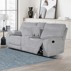 Chablis Reclining Console Loveseat-Mist Gray