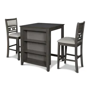 Gia 30" Counter Table W/2 Chairs & Stg Shelf-Gray