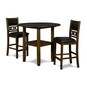 Gia 42" Counter  Drop Leaf Table W/2 Chairs-Brown