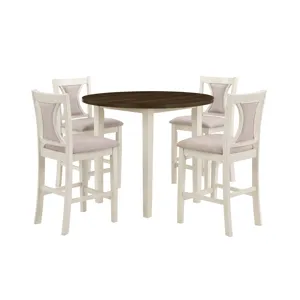 Hudson 42" Round Counter Table & 4 Chair Set-Brown/Creme