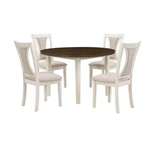 Hudson 48" Round Dining Table & 4 Chair Set-Brown/Creme