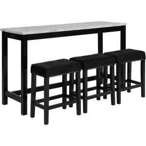 Celeste Theater Bar Table W/ 3 Stools Black