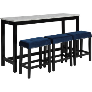 Celeste Theater Bar Table W/ 3 Stools Blue