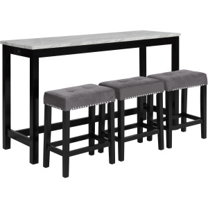 Celeste Theater Bar Table W/ 3 Stools Gray