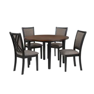 Potomac 48" Round Dining Table & 4 Chairs-Brown/Black