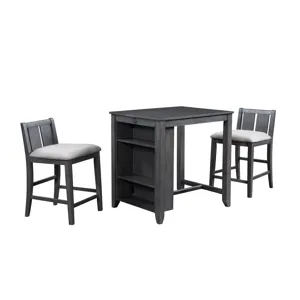 Heston 36" Storage Counter Table Set W/2 Chairs-Gray
