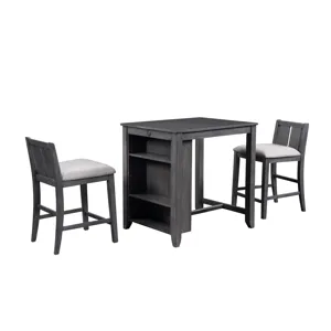 Heston 36" Storage Counter Table Set W/2 Chairs-Gray