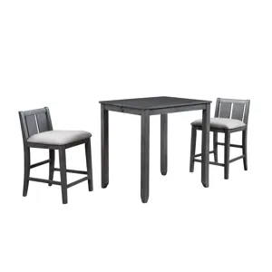 Heston 36" Storage Counter Table Set W/2 Chairs-Gray