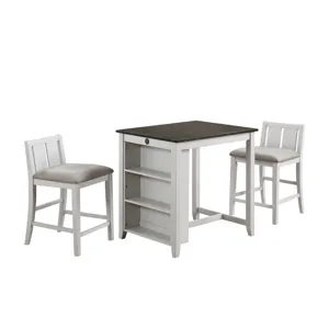 Heston 36" Storage Counter Table Set W/2 Chairs-White/Gray