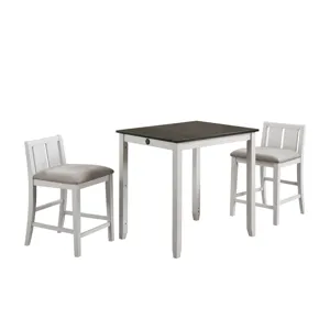 Heston 36" Storage Counter Table Set W/2 Chairs-White/Gray